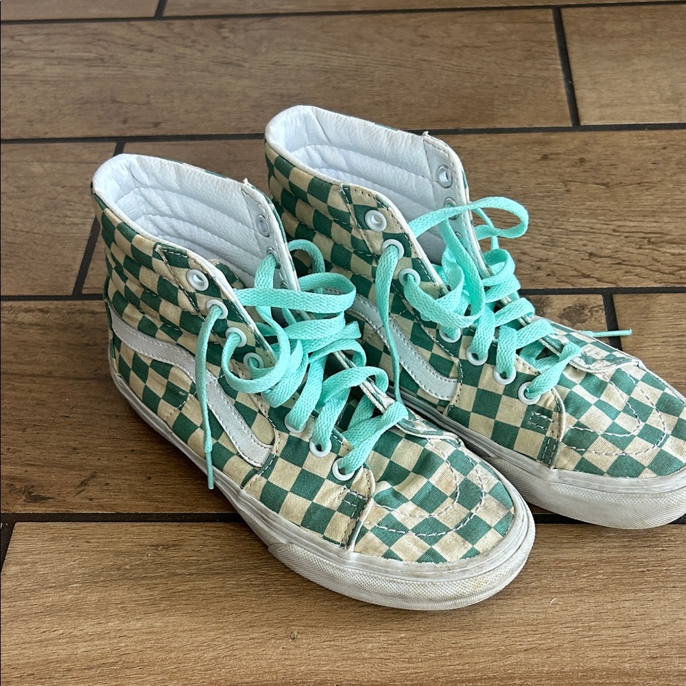 Vans Kids Green and Cream Checkered Sneakers